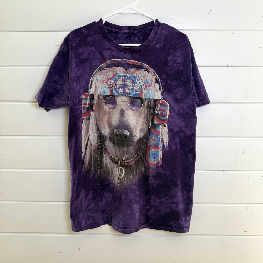 The Mountain Hippie Dog‎ T Shirt Womens Large Purple Tie Dye
